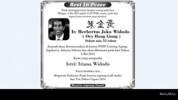 Kampanye hitam RIP Jokowi beredar di Facebook