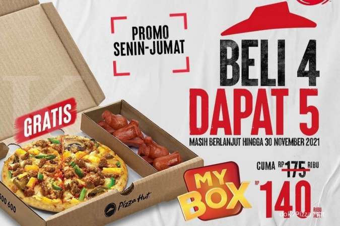 Promo Pizza Hut November 2021, My Box Beli 4 Dapat 5 Setiap Senin-Jumat
