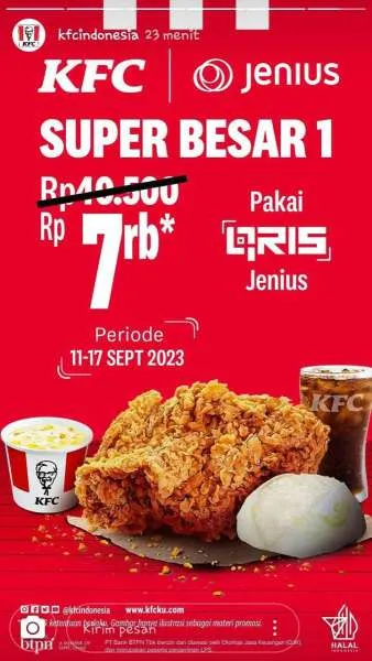 Promo Jenius x KFC Edisi 11-17 September 2023, Beli Super Besar 1 Rp 7.000