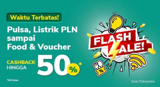 Promo Flash Sale Tokopedia April 2022, Beli Pulsa dan Listrik PLN Cashback 50%