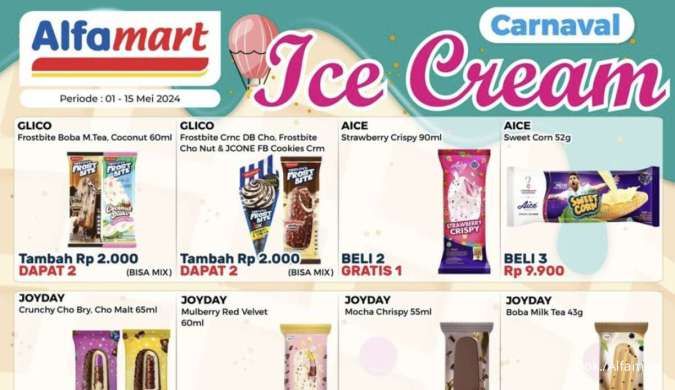 Promo Alfamart Carnaval Ice Cream 1-15 Mei 2024, Es Krim Joyday Beli 1 Gratis 1!