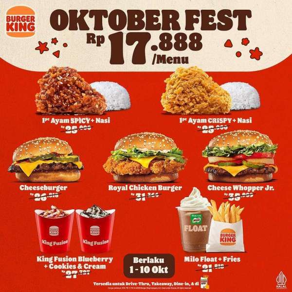 Promo Burger King Terbaru di Bulan Oktober 2023 Serba Rp 17.000-an