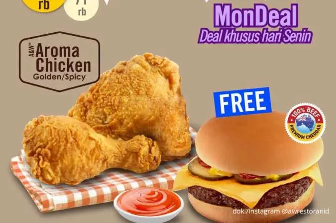 Senin Hemat dengan Promo A&W MonDeal Oktober, 2 Ayam & Cheeseburger Harga Spesial