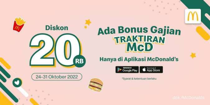 Promo McD Bonus Gajian 24-31 Oktober 2022, Diskon Rp 20.000 untuk Semua Menu