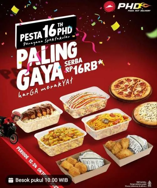 Promo Pesta 16th PHD Pizza Hut Delivery serba Rp 16.000