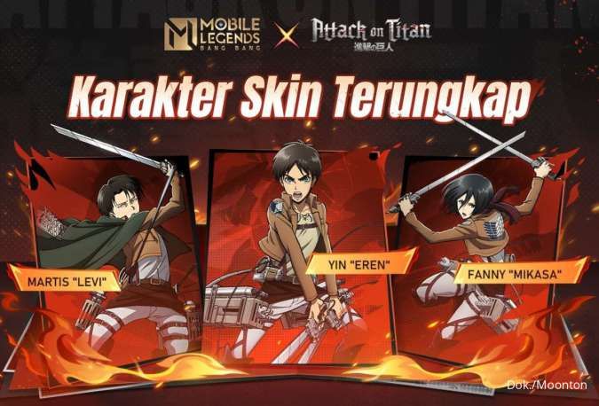 Kolaborasi MLBB X Attack on Titan, ini 3 Hero yang Dapat Skin Eren, Mikasa dan Levi
