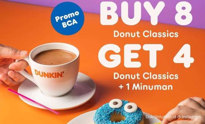 Promo Dunkin x BCA Beli 8 Gratis 4 Donut dan 1 Minuman, Berlaku Setiap Hari Kamis