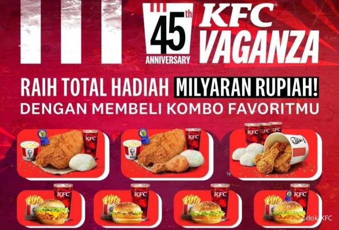 Promo KFC Vaganza 45th Anniversary, Dapat 1 Voucher Tiap Beli Kombo Favorit Anda