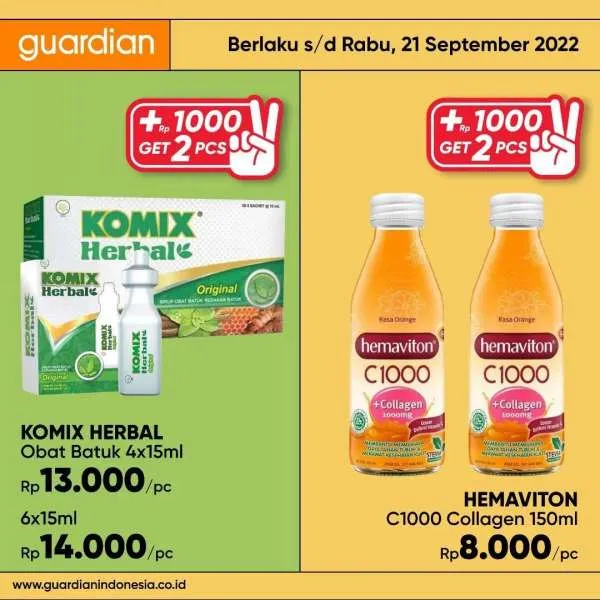 Promo Guardian +1000 Get 2 Pcs Periode 15-21 September 2022