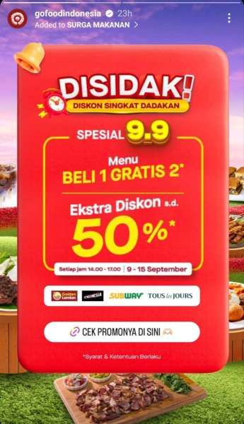 Promo 9.9 di Gofood 9-15 September 2024