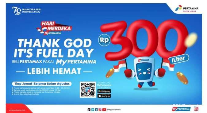 Peringati HUT RI ke 79, Pertamina Beri Cashback Pembelian BBM Hingga Vocer Merchant