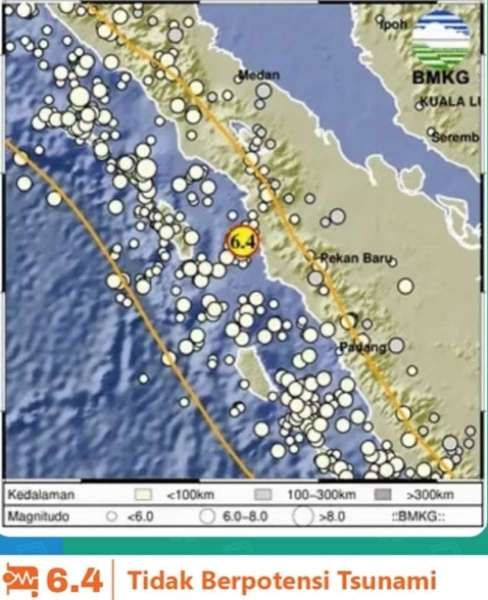 BMKG Gempa Magnitudo 6,4 Padang Sidempuan, Terasa di Nias, Aceh Singkil & Palembang