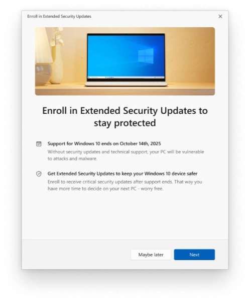 Tampilan Enroll Update Security Extended Windows 10