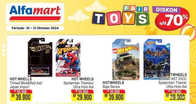 Promo Alfamart Toys Fair 16-31 Oktober 2024, Hot Wheels-Slime Diskon s/d 70%