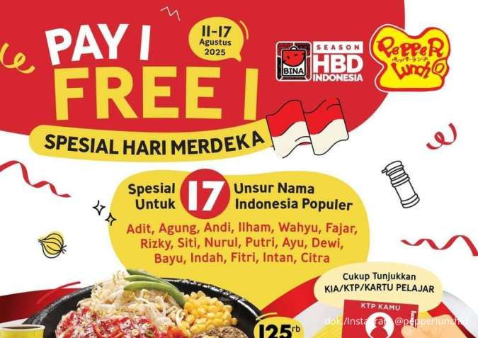 Promo Pepper Lunch Hari Merdeka 11-17 Agustus 2025, Pay 1 Free 1 untuk 17 Nama Ini