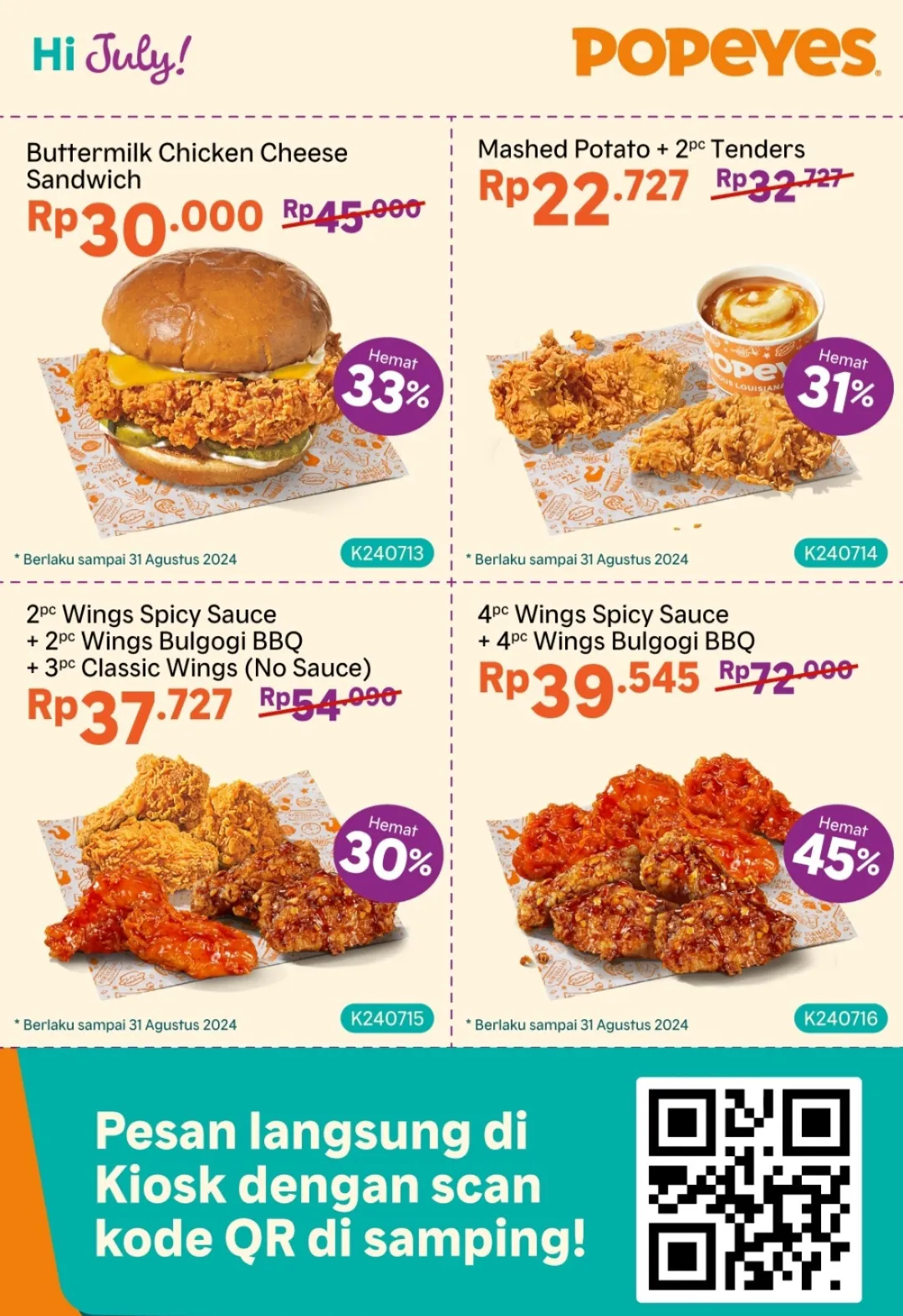 Popeyes promo Kupon Juli-Agustus 2024