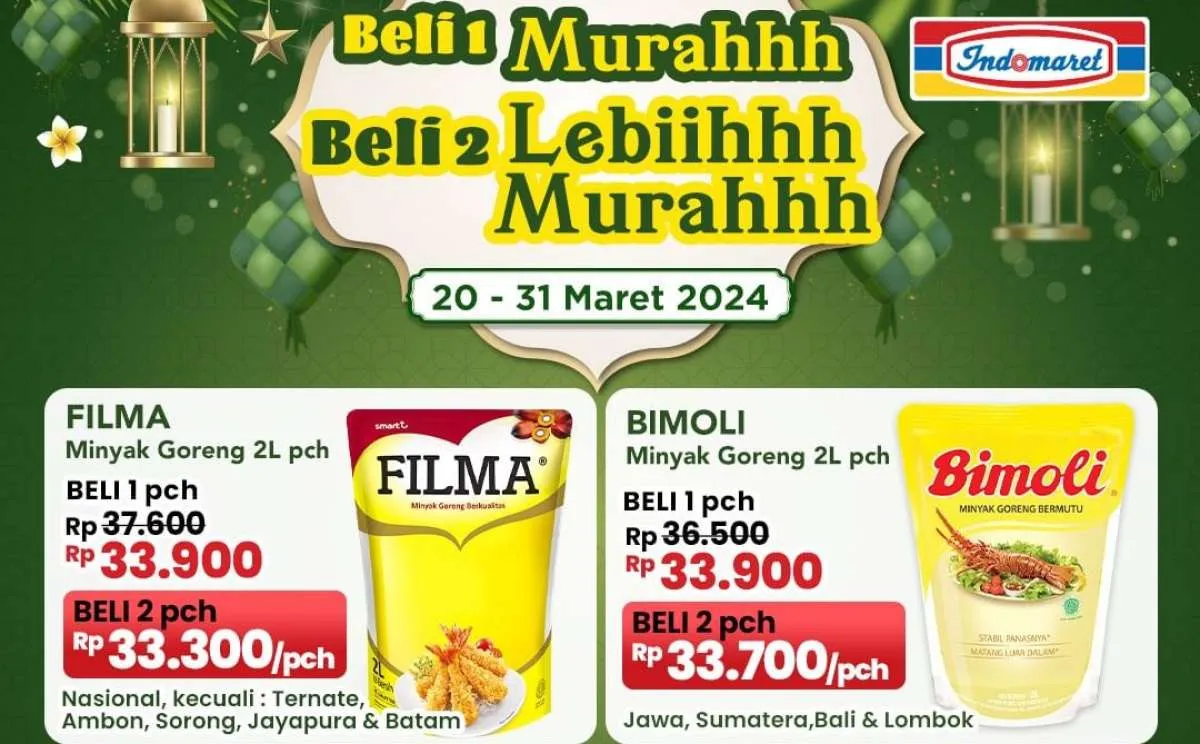 Promo Indomaret Spesial Ramadan 20-31 Maret 2024, Minyak Goreng Beli 2 Lebih Murah!