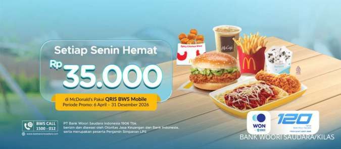 Senin Hemat, Bank Woori Saudara Kasih Cashback Rp35.000 Untuk QRIS di McDonald’s