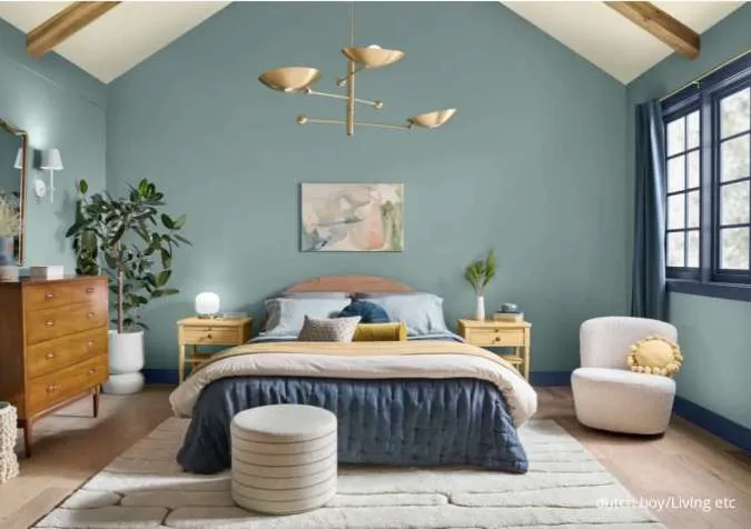 kamar tidur biru kehijauan