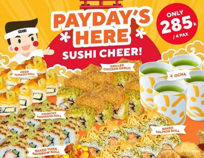 Promo Genki Sushi Payday 21-31 Juli 2025, 6 Supreme Sushi + 4 Ocha Harga Spesial