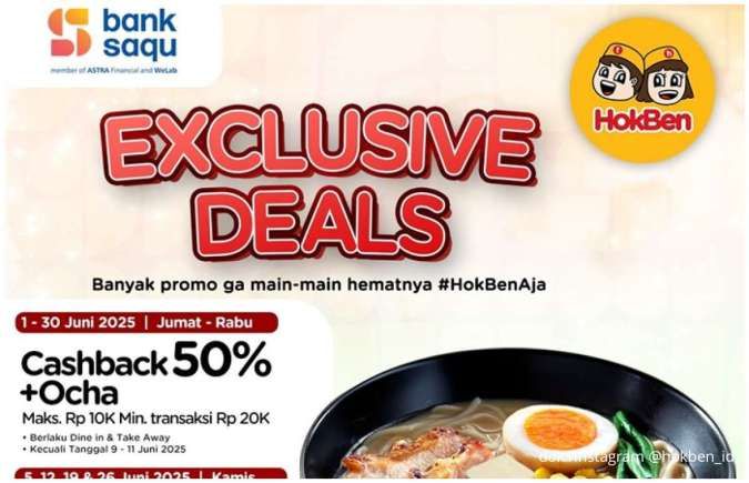 Daftar Promo HokBen Exclusive Deals dengan Bank Juni 2025, Pakai Yup Cuma Rp 1