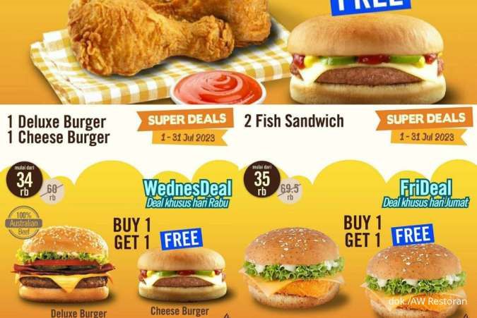 Promo AW Restoran Edisi Juli 2023, Buy 1 Get 1 Free Ayam-Burger