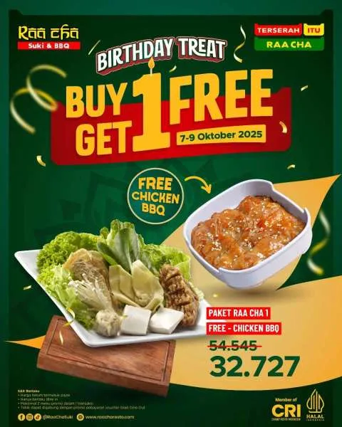 Promo Raa Cha Birthday Treat 7-9 Oktober 2025 Buy 1 Get 1