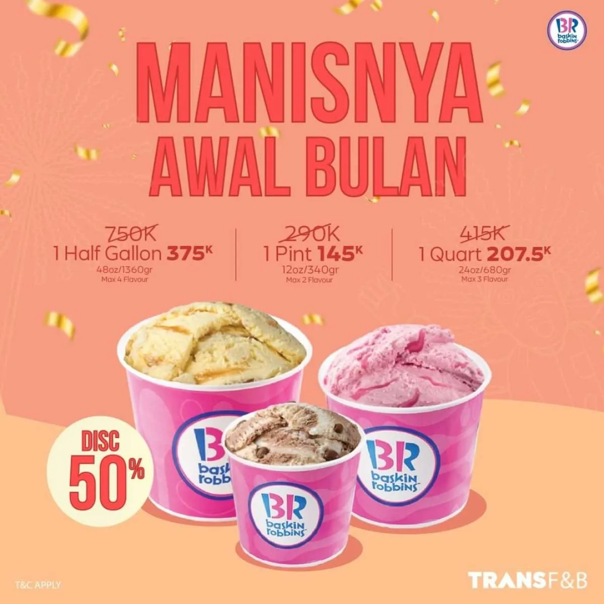 Ada diskon 50%, tengok promo ice cream Baskin Robbins 1-11 Juli 2021