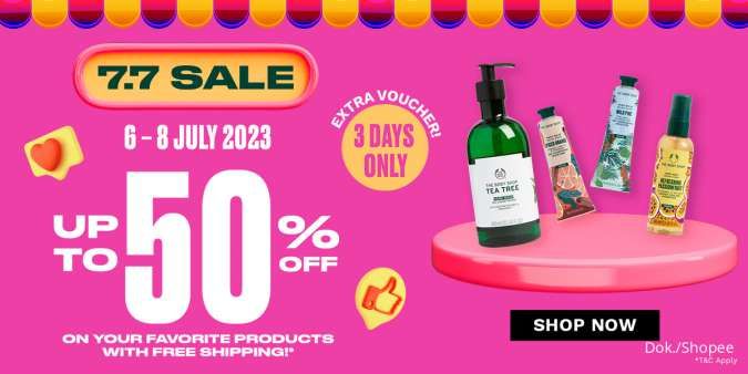 Promo The Body Shop 7.7 Sale Periode 6-8 Juli 2023, Body Care & Makeup Diskon 50%