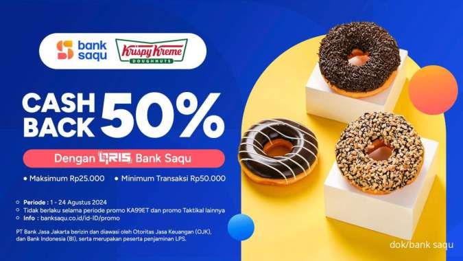 Promo Krispy Kreme Cashback 50% Edisi 1-24 Agustus 2024 via Bank Saqu