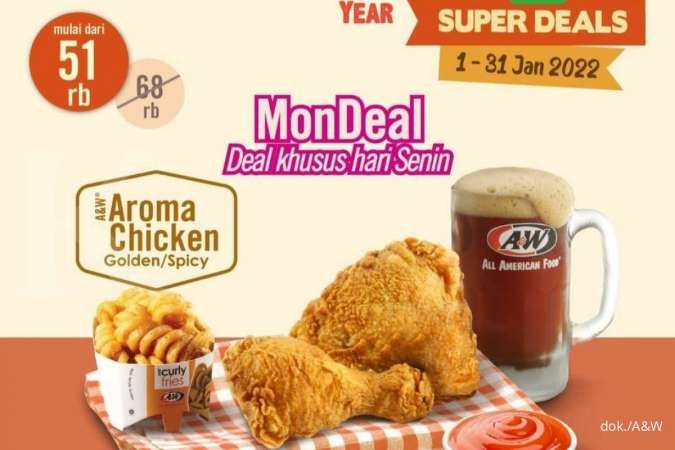 Promo A&W 17 Januari 2022, Paket MonDeal Isi Kentang, Ayam, dan Minum Lebih Hemat
