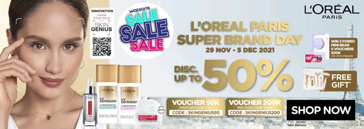 Promo L'Oreal Paris Super Brand Day, Dapatkan Diskon s/d 50% dan Voucher s/d 500 Ribu