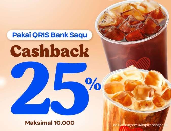  Promo Kopi Kenangan dengan Bank Tertentu, Ngopi Pakai Bank Saqu Cashback 25%
