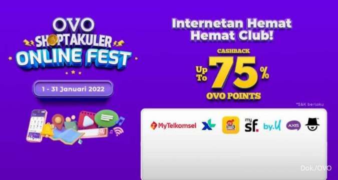 Promo OVO Shoptakuler Online Fest, Beli Paket Data Dapat Cashback 75%