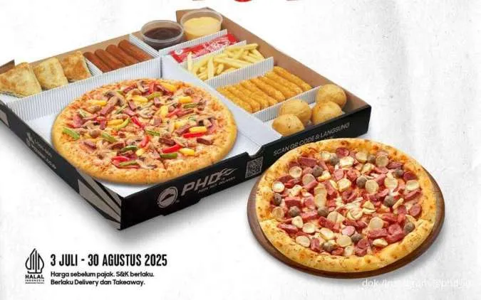 Promo PHD Tiap Jumat-Minggu Periode Agustus, 2 Pizza + 5 Snack Harga Spesial