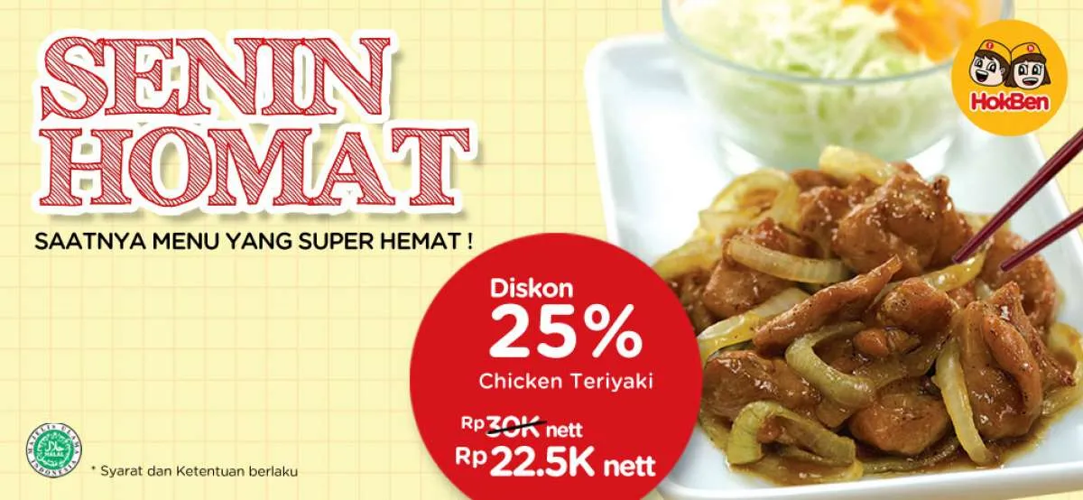 Promo Hokben Senin Homat, Chicken Teriyaki Diskon 25% Cuma Bayar Rp 22.500