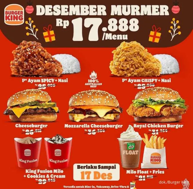 Promo Burger King Desember 2023: paket Desember Murmer Rp 17.888