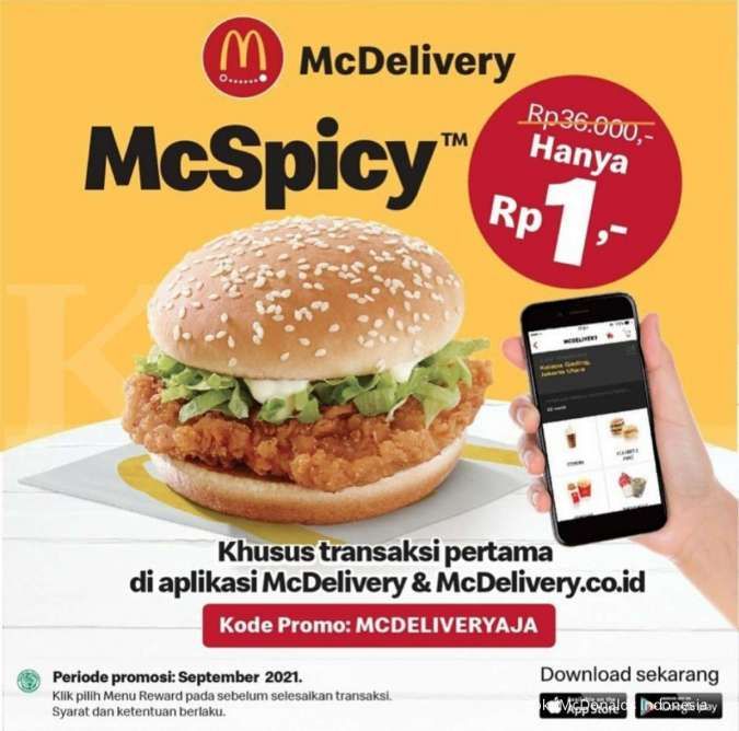 Promo McD Beli McSpicy Rp 1 untuk Transaksi Pertama McDelivery Periode September 2021