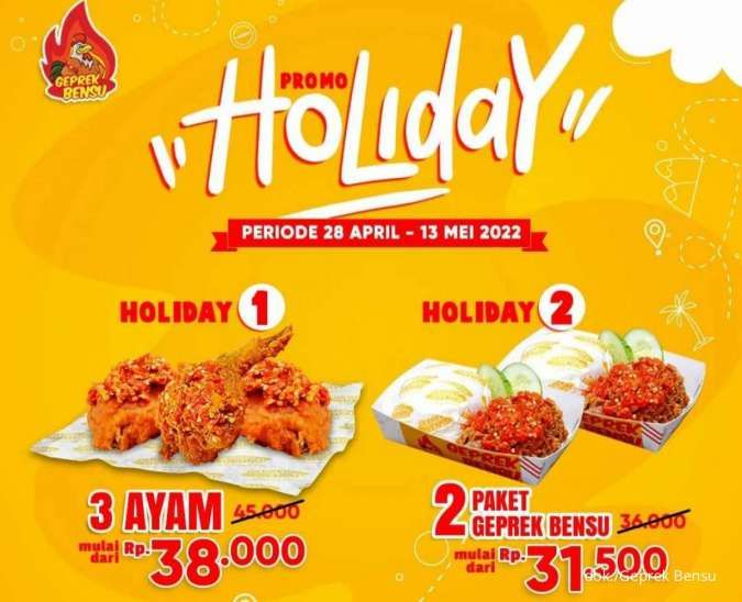 Promo Geprek Bensu 1-13 Mei 2022, Paket Holiday Ayam dan Nasi Harga Spesial
