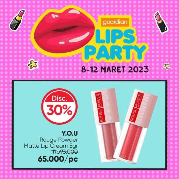 Promo Guardian Lips Party Diskon s/d 50% Periode 8-12 Maret 2023