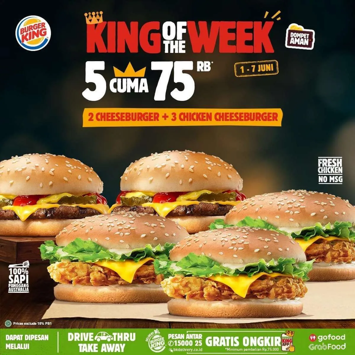 Promo Burger King, 5 burger hanya Rp 75.000 masih berlaku 7 Juni