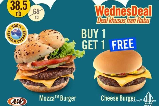 Promo AW Restoran Hari Ini 27 Maret 2024, Buy 1 Get 1 Mozza Burger Rp 38.500