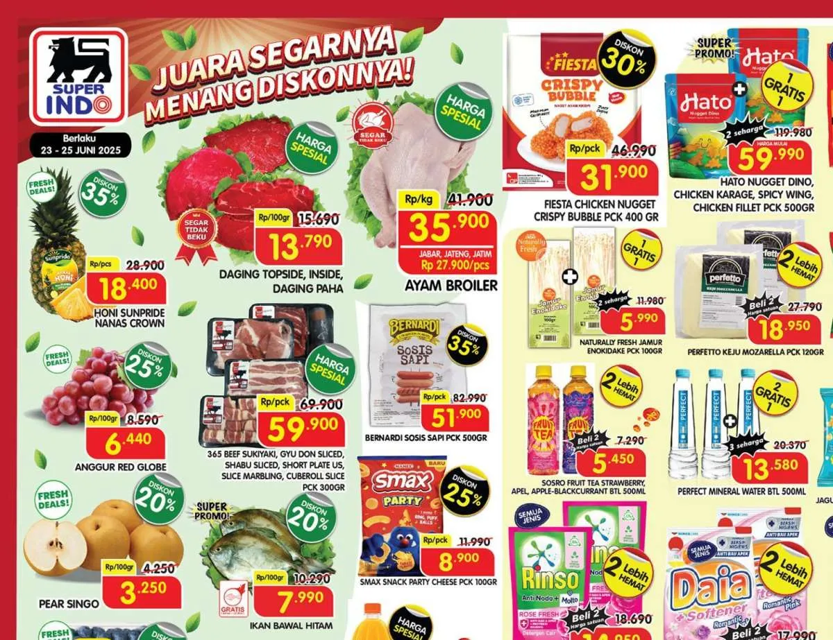 Promo Superindo Weekday 23-25 Juni 2025, Deterjen Rinso & Daia Beli 2 Lebih Hemat