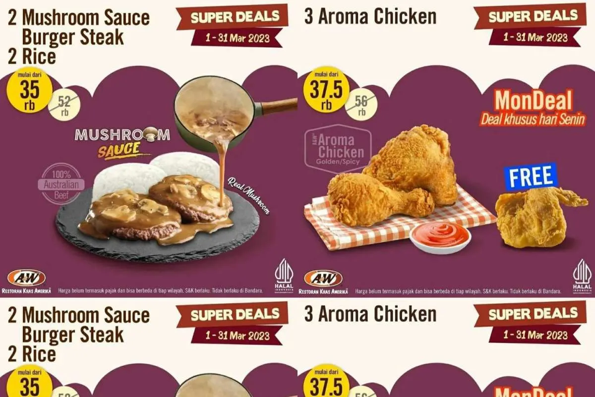 Promo AW Restoran 1-31 Maret 2023, Super Deals 3 Ayam atau Steak Cuma Rp 35.000