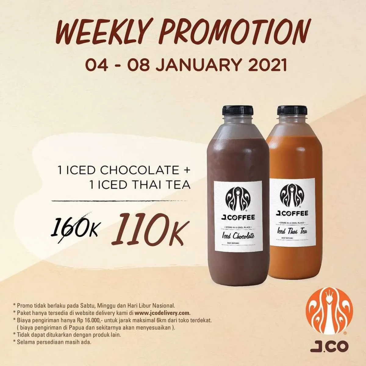 Promo J.CO periode 4-8 Januari 2021, dua botol J.Coffee Rp 110.000 saja!