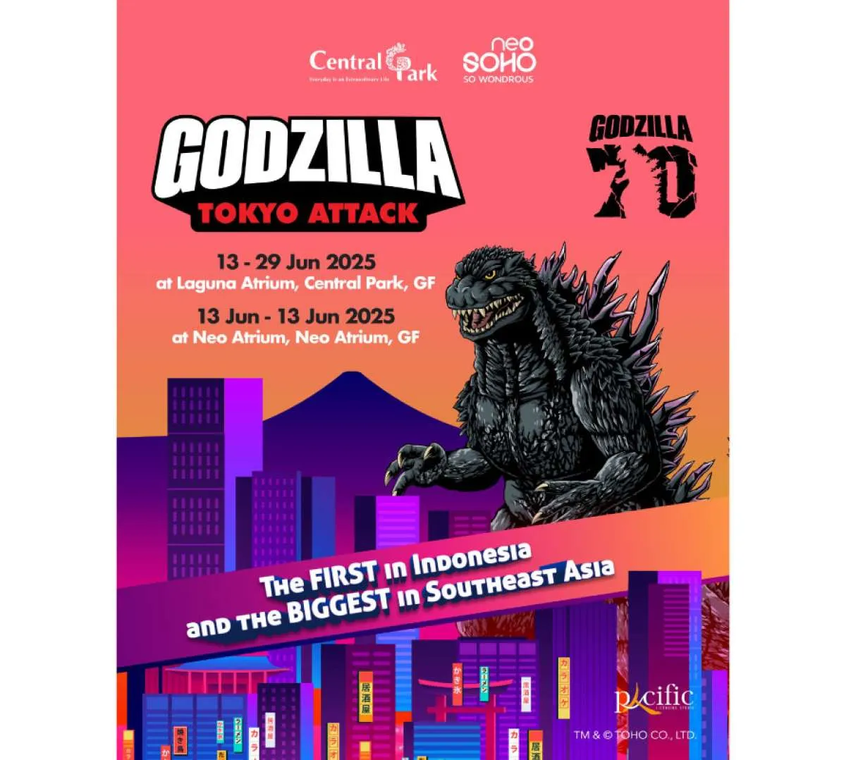 Pertama Kali di Indonesia, Godzilla Hadir di Central Park dan Neo Soho Mall