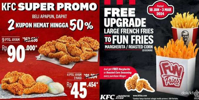 Promo KFC Akhir Januari 2024, Gratis Upgrade Kentang dan Dapat Kupon Makan Ayam