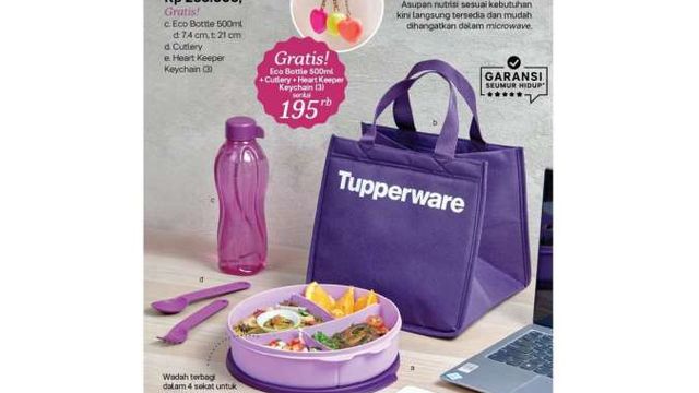 Tupperware fit to go microwaveable pink with gift bekal makan set