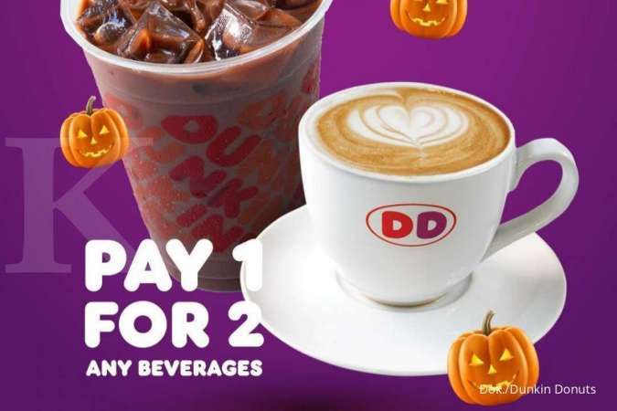 Promo Dunkin Donuts 15-17 Oktober 2021, Pay 1 For 2 Minuman Apapun via BCA & Flazz