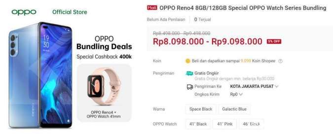 Paket bundling OPPO Reno4 dan OPPO Watch